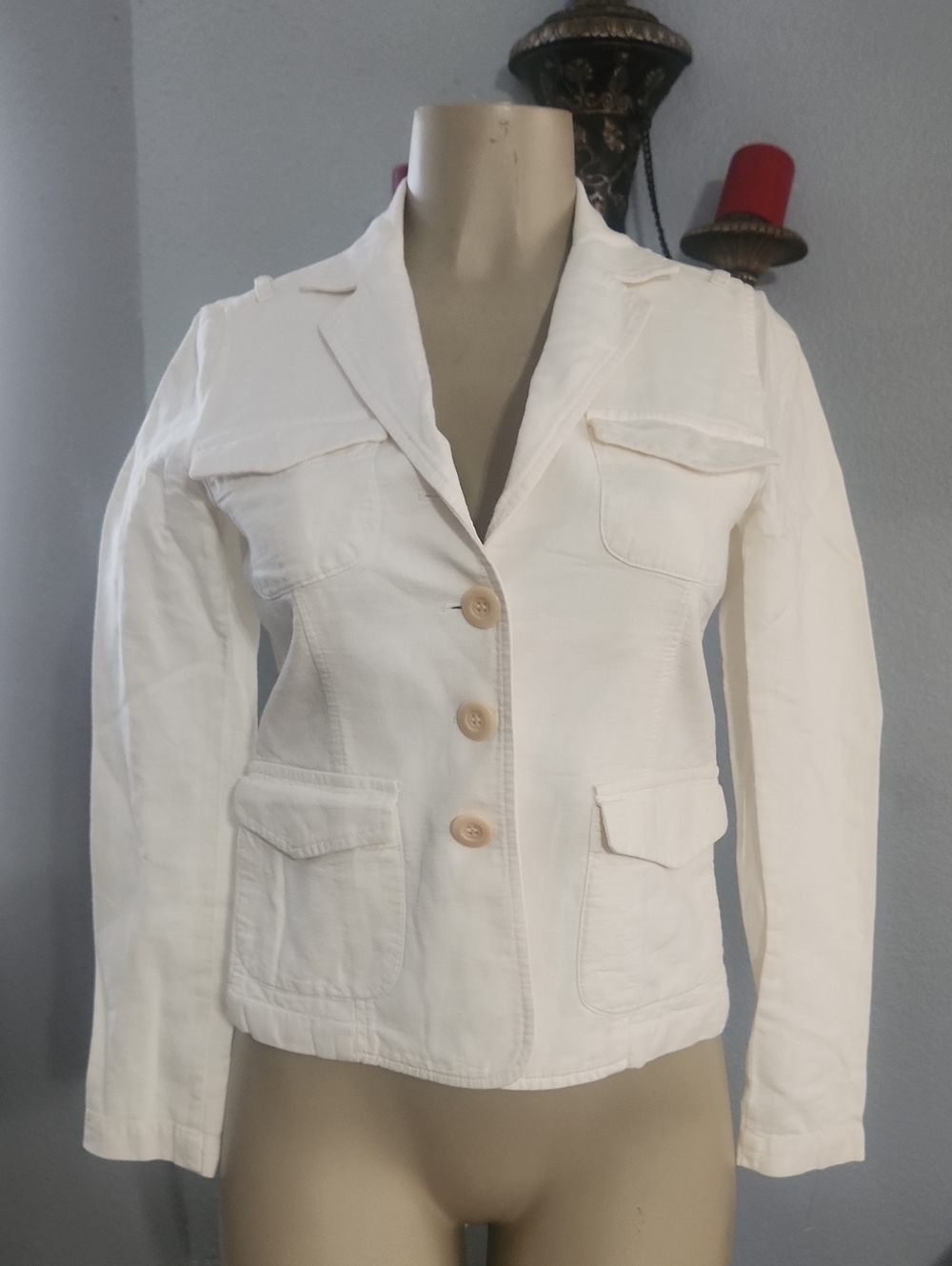 Vince Cream Button-Front Cotton Blazer